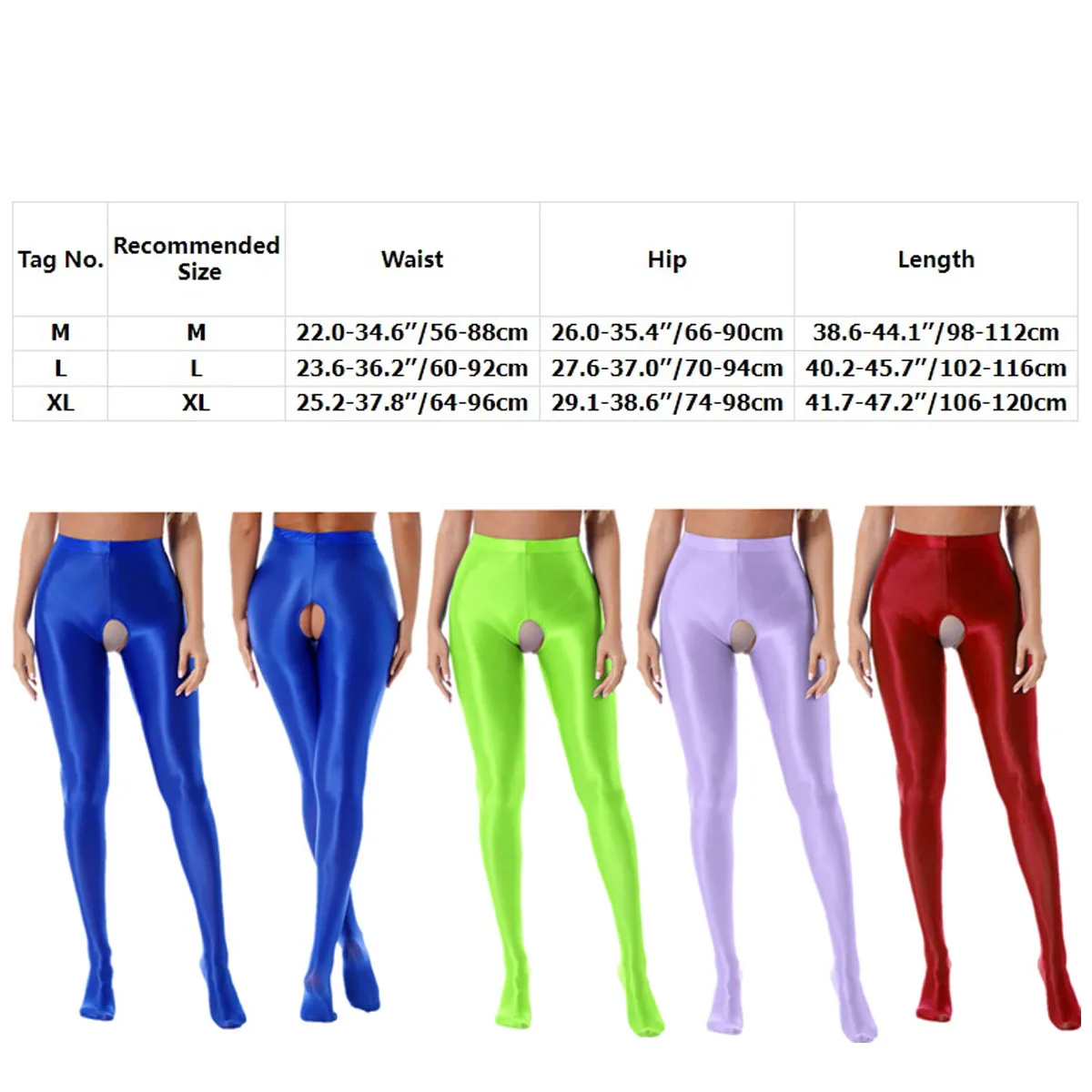 Womens Glossy Crotchless Pantyhose Sexy High Waist Oily Shiny Tights Leggings pants Exotic Wetlook Open Crotch  Nightwear