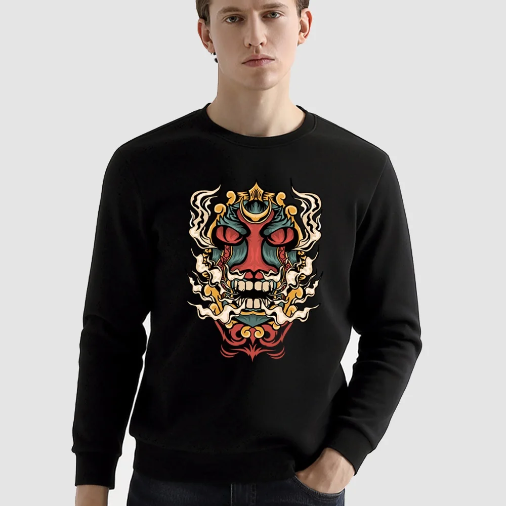 2024 baru pria Pullover hitam sederhana ringan Monster cetak Sweatshirt nyaman lengan panjang Crewneck Sweatshirt pakaian pria