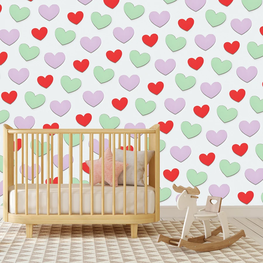 6+ Cute Walls Art Paper Home Decor Hearts Pattern Photo Wallpapers for Living Room TV Kids Nursery Mural, Self Adhesive Optional