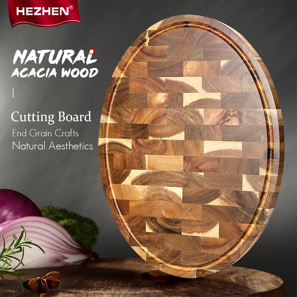 HEZHEN Cutting Board Oval Shape Acacia Wood Double-Sided Use Kitchen Accessories Cooking Tools Splicing Chopping Board