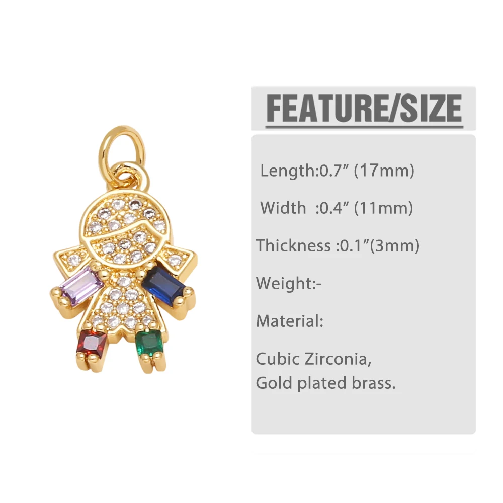 OCESRIO Multicolor Crystal Boy Girl Pendant for Necklaces Copper Gold Plated Handmade Jewelry Making Component Wholesale pdtb744