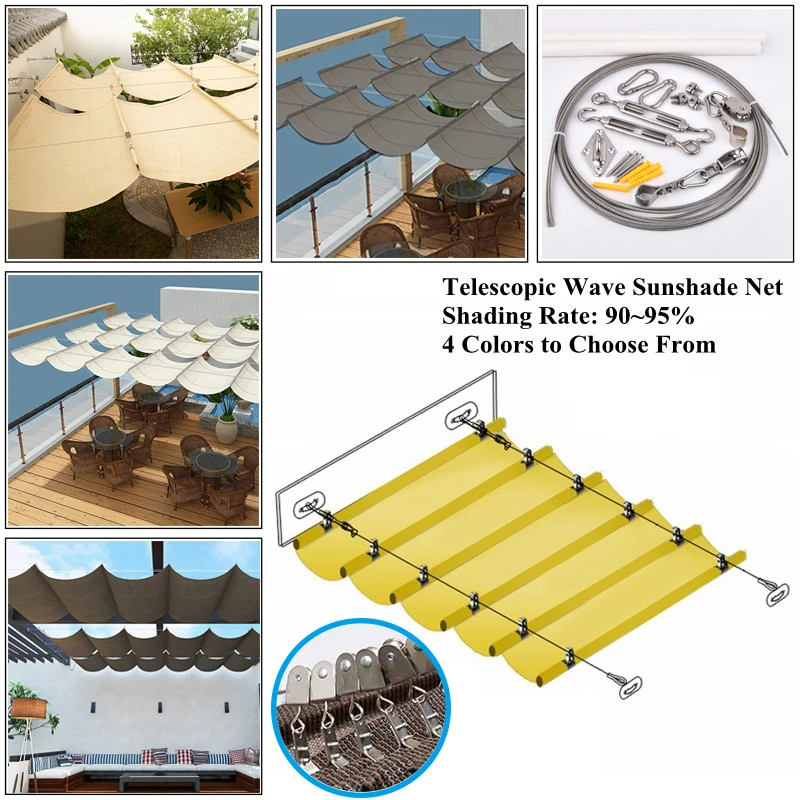 Telescopic Wave Sun Shade Net 4 Colors to Choose From Garden Shading Sail Swimming Pool Sunshade Net Outdoor Awning Sun Canopy