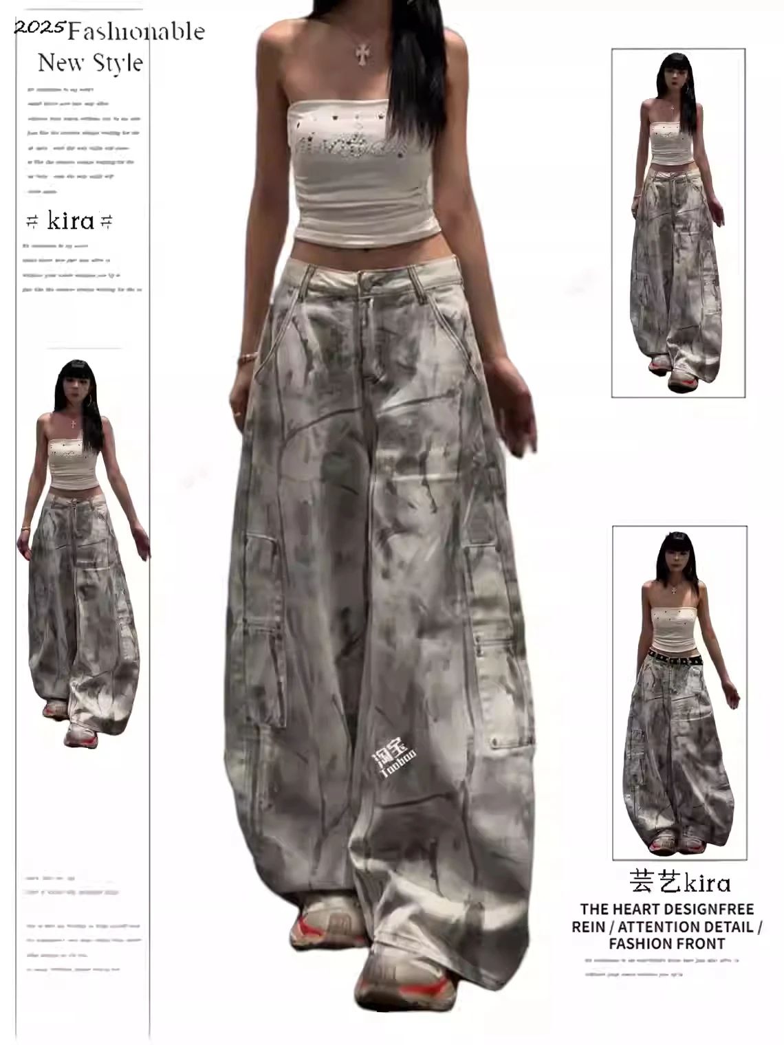 

Women's Baggy Tie Dye Jeans Y2k Japanese Streetwear 2000s Hip-pop American Retro Cyber Punk Denim Pants Wide Fit Long Trousers