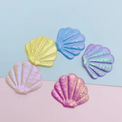 50Pcs 4.5*3.8CM Padded Shiny Leather Shell Appliques For Clothes Hat Sewing Supplies Patches DIY Headwear Hair Clips Bow Decor