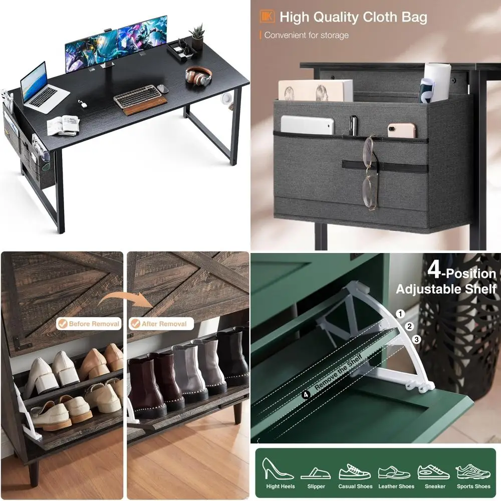 

Large 55 Inch Modern Gaming Desk with Storage and Headphone Hook for Home Office Use