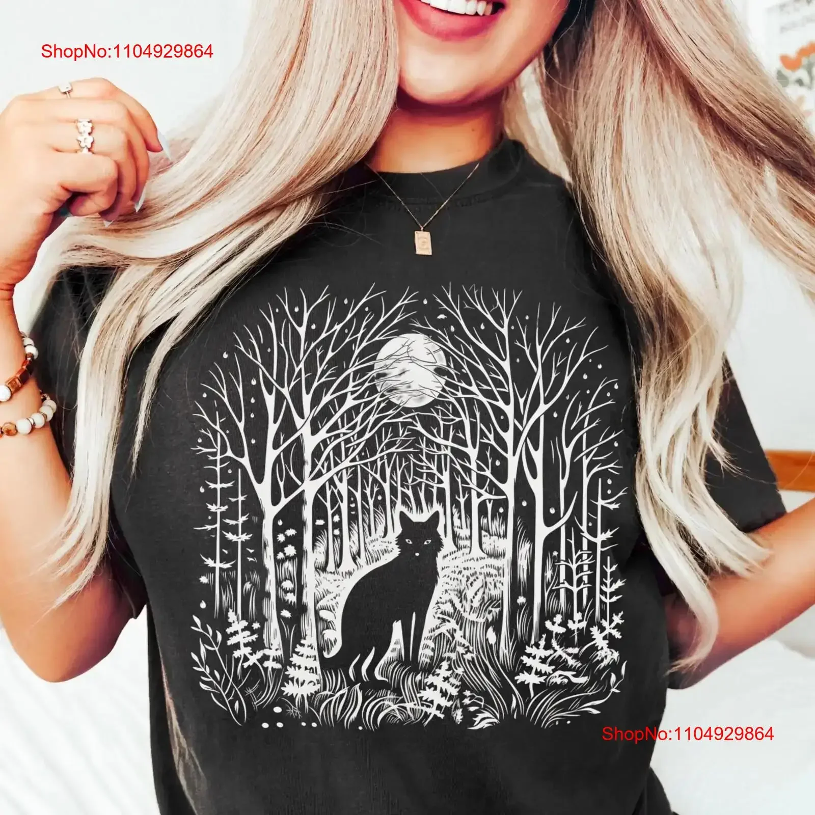 Camiseta Folklore Forest Fox Lino PrinT Vintage Forestcore arte popular Linocut Cottagecore estética vintage lavada cómoda