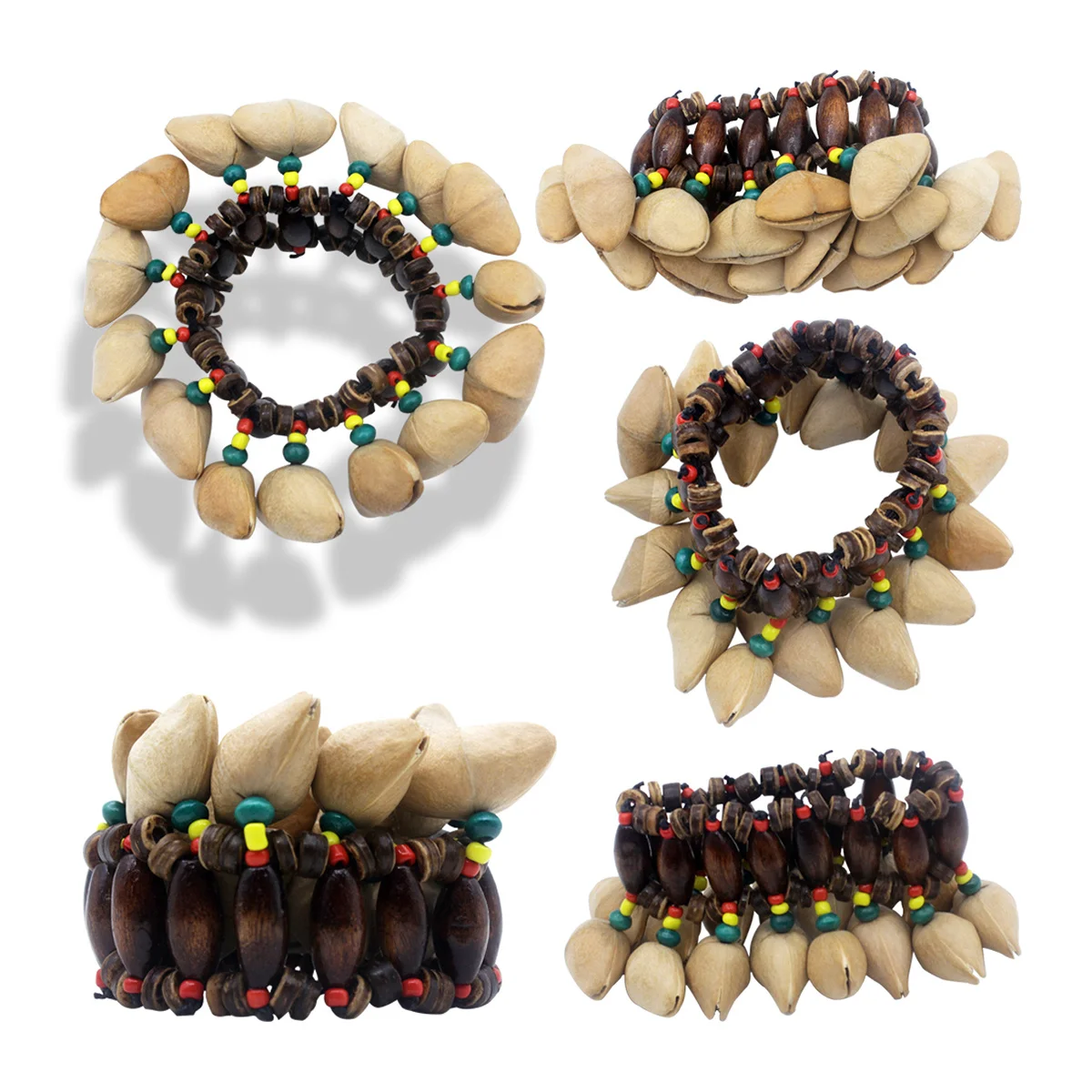 

Wrist Bell Hand Bracelet for Djembe Nutshell Handbell African Dance Wood Color