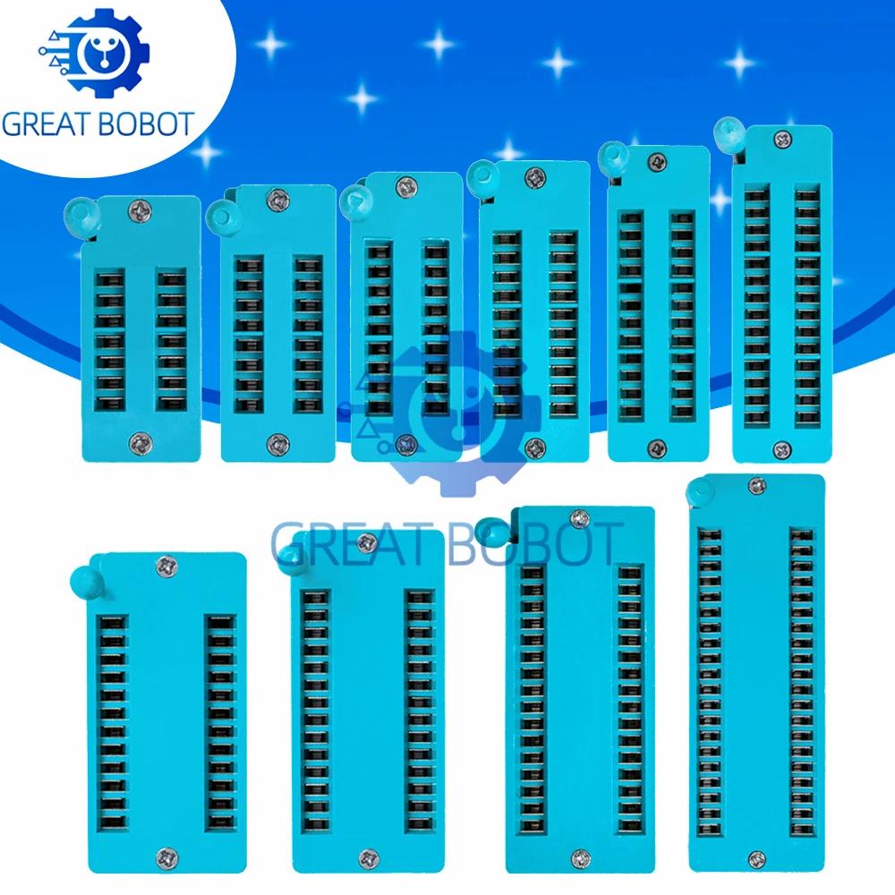 1Pcs 14/16/18/20/24/28/32/40 Pin 2.54mm Green DIP Universal ZIF IC Socket Solder Type Lock Test Seat