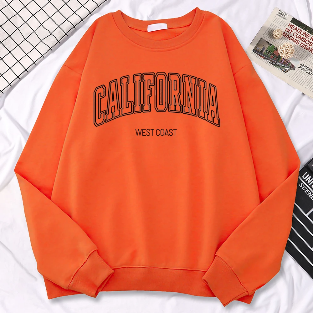 Autumn Funny Woman Sweatshirts California West Coast Printing Hoody Crewneck Drop Sleeves Pullover Warm Soft Ladies Sportswear