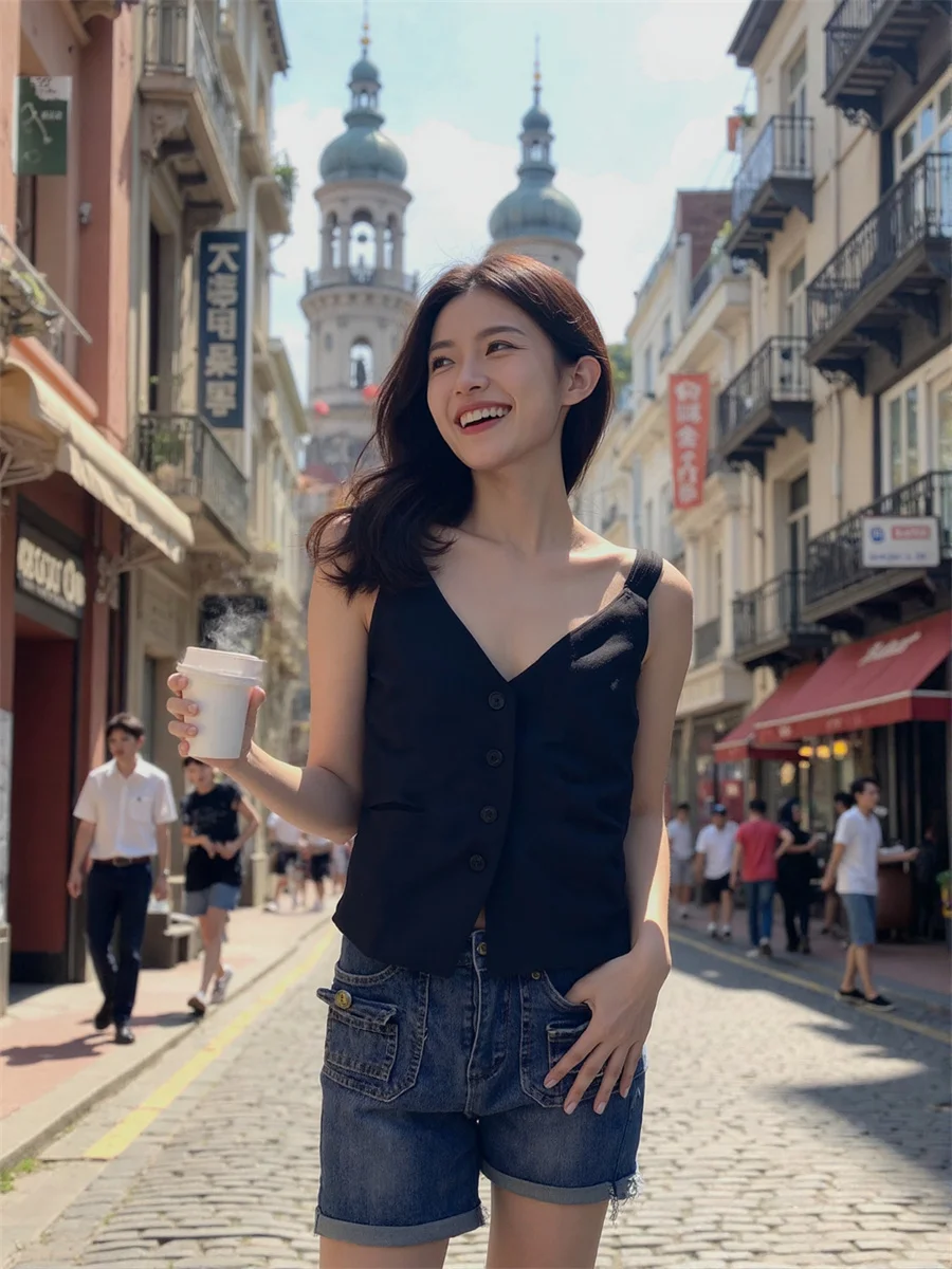 

Women'S Vest Buckle V-Neck Black White Irregular Design Fashion Sleeveless Casual Spring Autumn Simple Modern Chic Trendy Cool