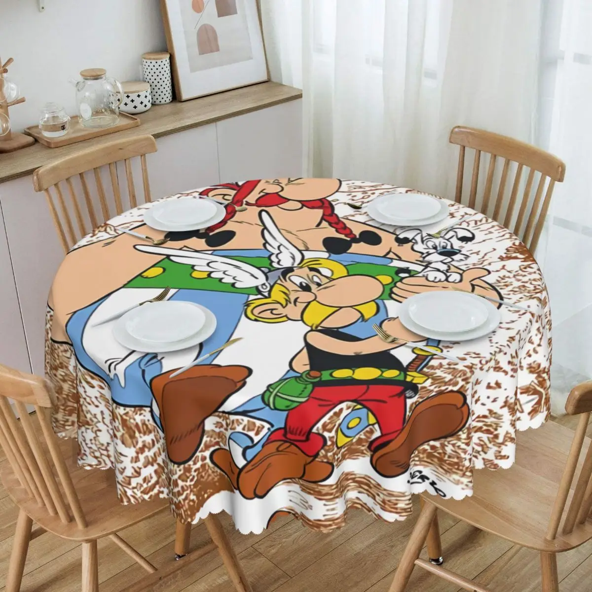 

Круглая маслостойкая Скатерть Asterix и Obelix, мультяшная скатерть для пикника, 60 дюймов, скатерть для стола