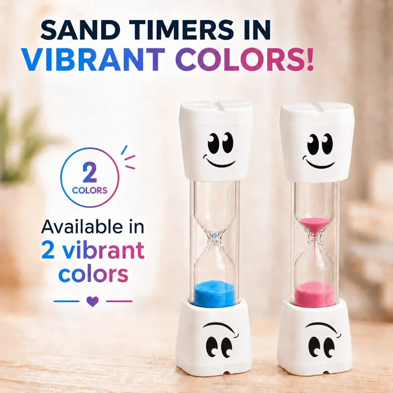 2Pcs Smile Tooth 2 Min Sand Timer, Multicolor Mini Hourglass for Brushing, Cooking, Game, School & Office Use