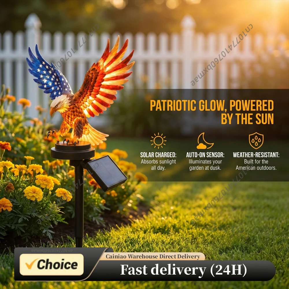 Solar Eagle Garden Solar Light Stake Waterproof Decorative 4th of July Figurine for Lawn Patio Yard Patriotic Memorial Day Decor