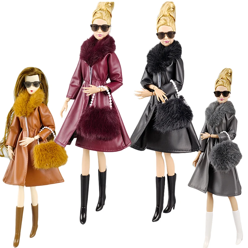 Fur Leather Fashion Doll Clothes Set For 11.5" Doll Outfits Coat Jacket Bag Boots 1/6 Dolls Accessories Kids Toys view 2