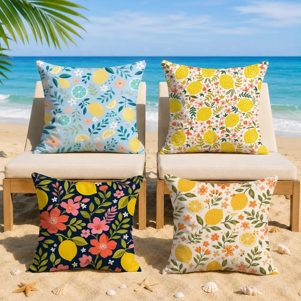 Lemon Floral Print Cushion Cover Short Plush Soft Double-Sided Printing Pillow Case Cozy Sofa Bedroom Home Decor Gift