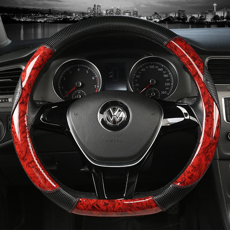 

Mahogany Wood Grain D Shape Car Steering Wheel Cover For VW Golf 7 Polo 2014-2021 Scirocco Jetta 6 2017-2021 Santana 2016-2021