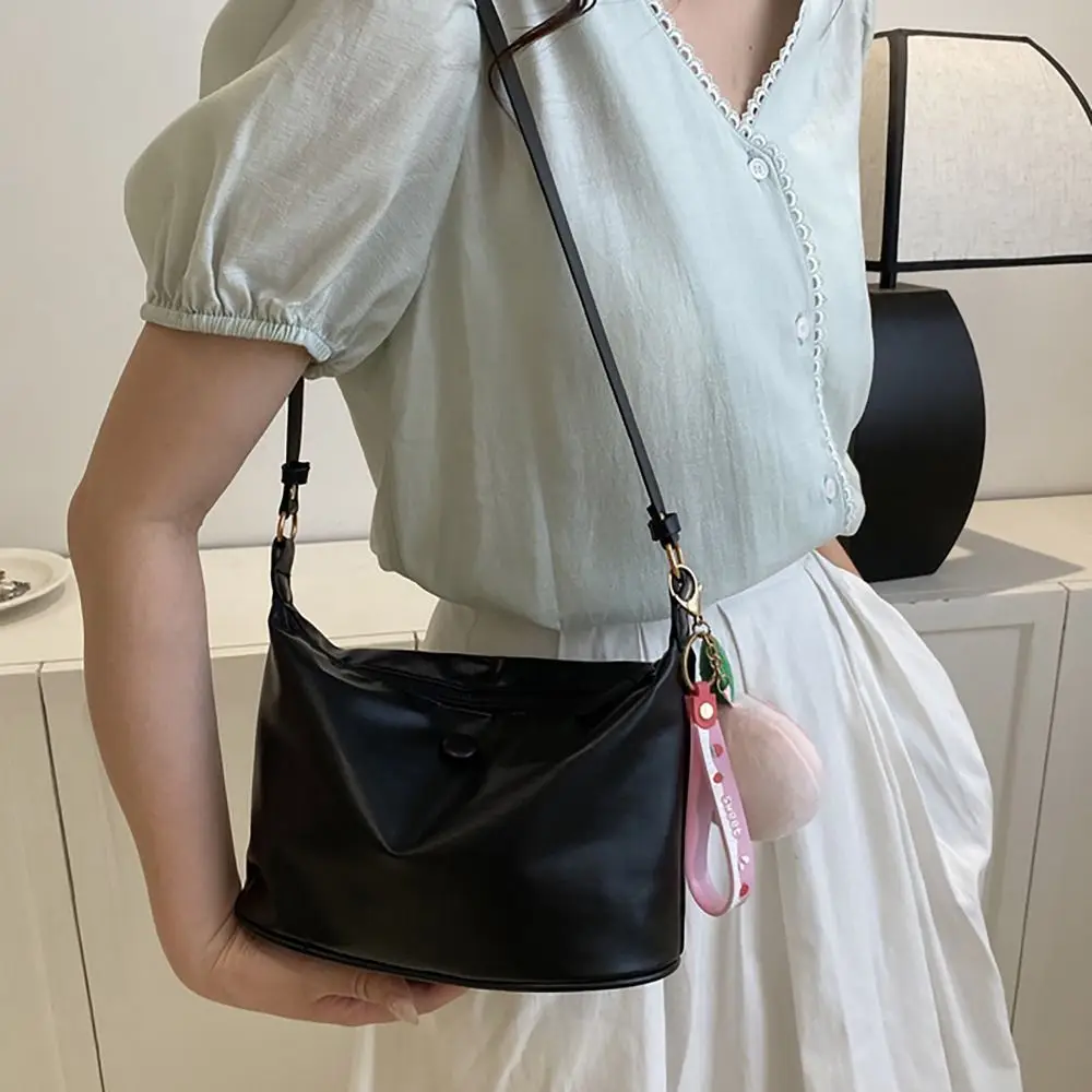 PU Leather Shoulder Bag Leisure with Pendant Large Capacity Underarm Bag Crossbody Bag Women Girls