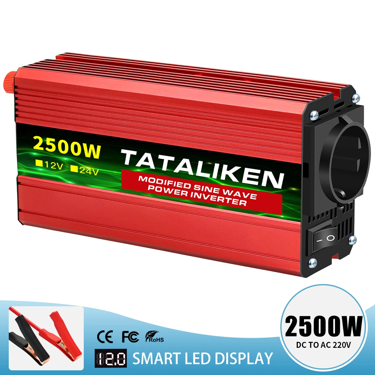 電圧表示付き修正正弦波インバーター,DCからAC 220v,600w,1500w,2500w 
