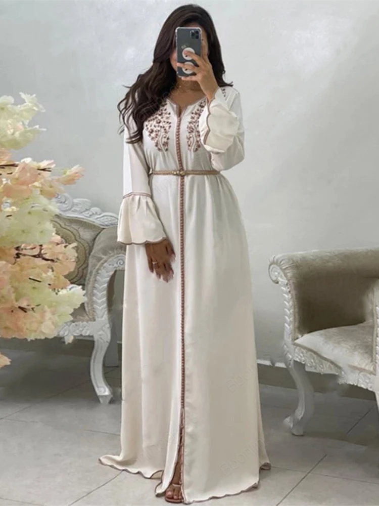 Moroccan Kaftan Dress with Appliques Beading for Women, Party Belted Dresses, Saudi, Abayas,  Islamic Clothing, Muslim Eid