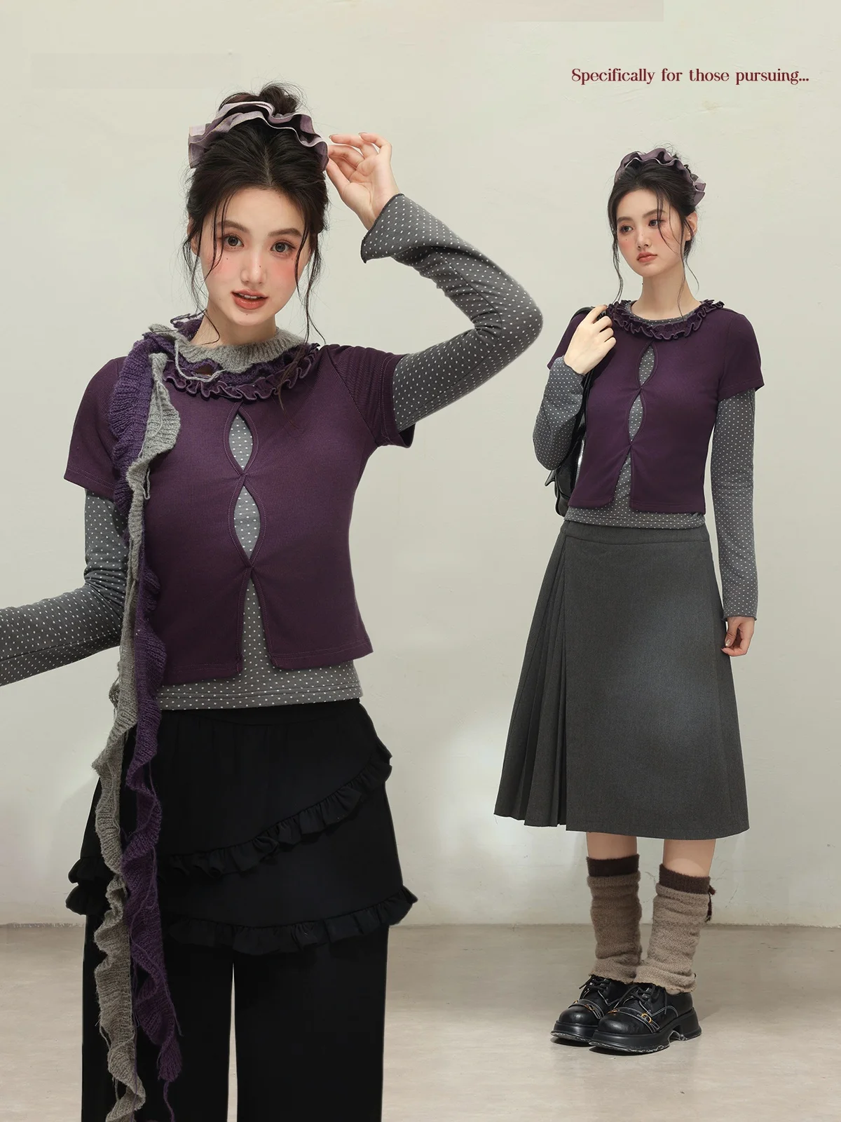 

Женский топ больших размеров в стиле ретро с эффектом двухслойности, повседневный, с круглым вырезом, укороченный, из смесового полиэстера, с узором в горошек.