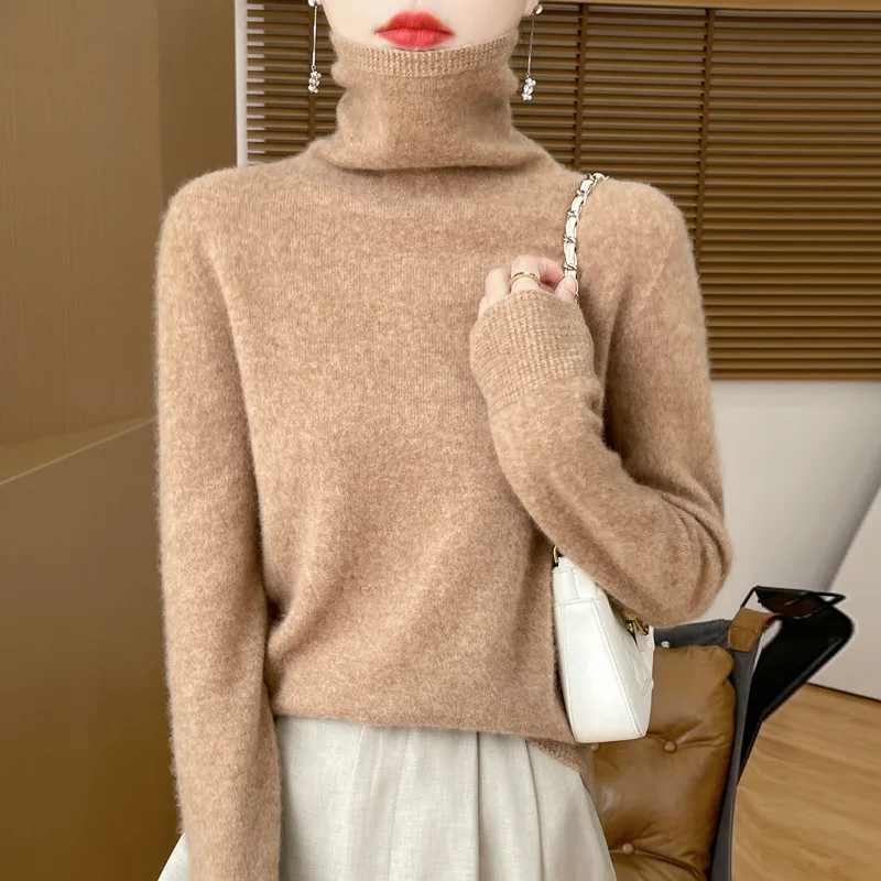 2024 Autumn and Winter New Seamless Integrated Wool Sweater Thread Pile Collar Commute Style Women's Bottoming Sweater