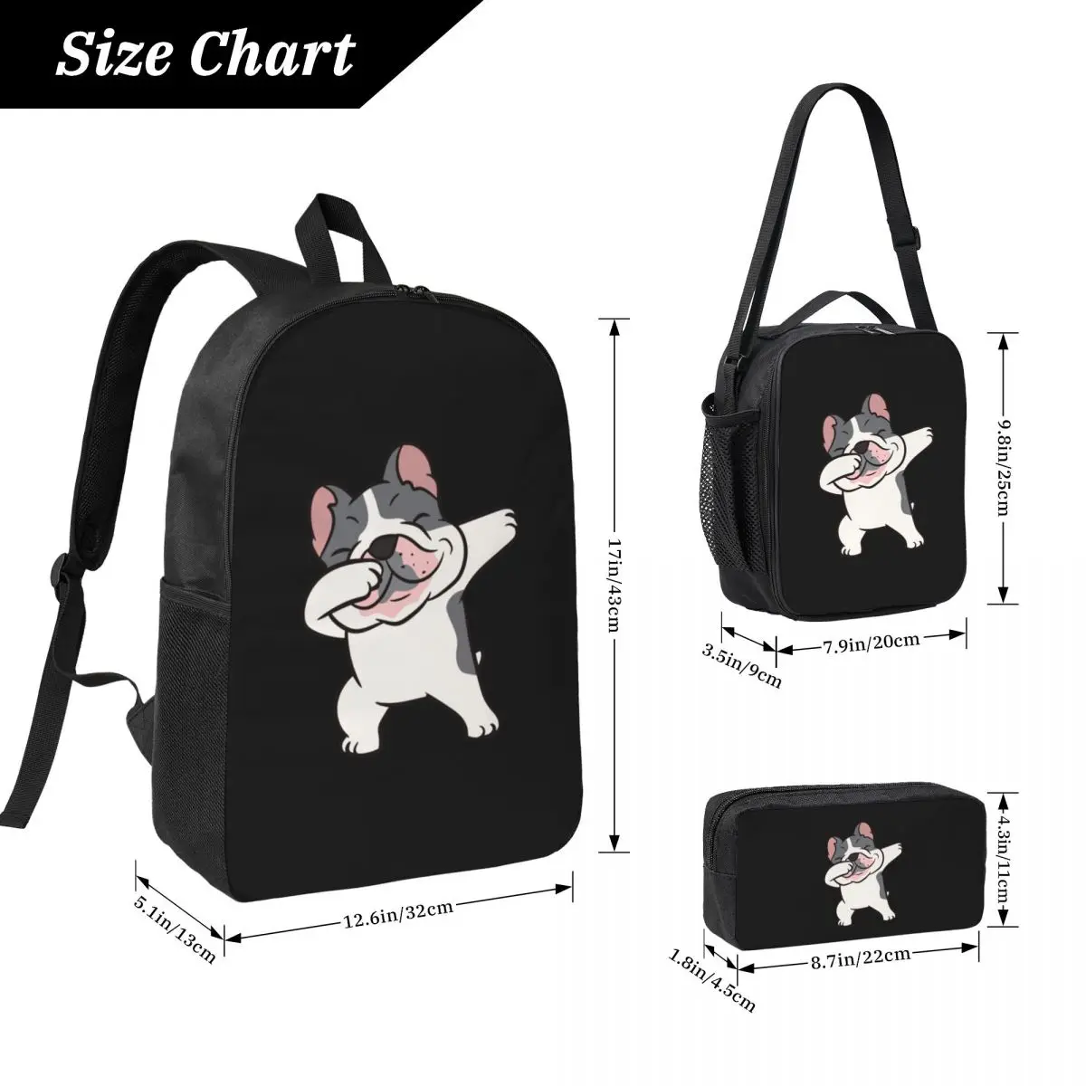 French Bulldog Owner Dabbing French Bulldog Backpack BookBag School Bag Laptop Shoulder Bags 3ps Insulated Lunch Bag Pencil Case