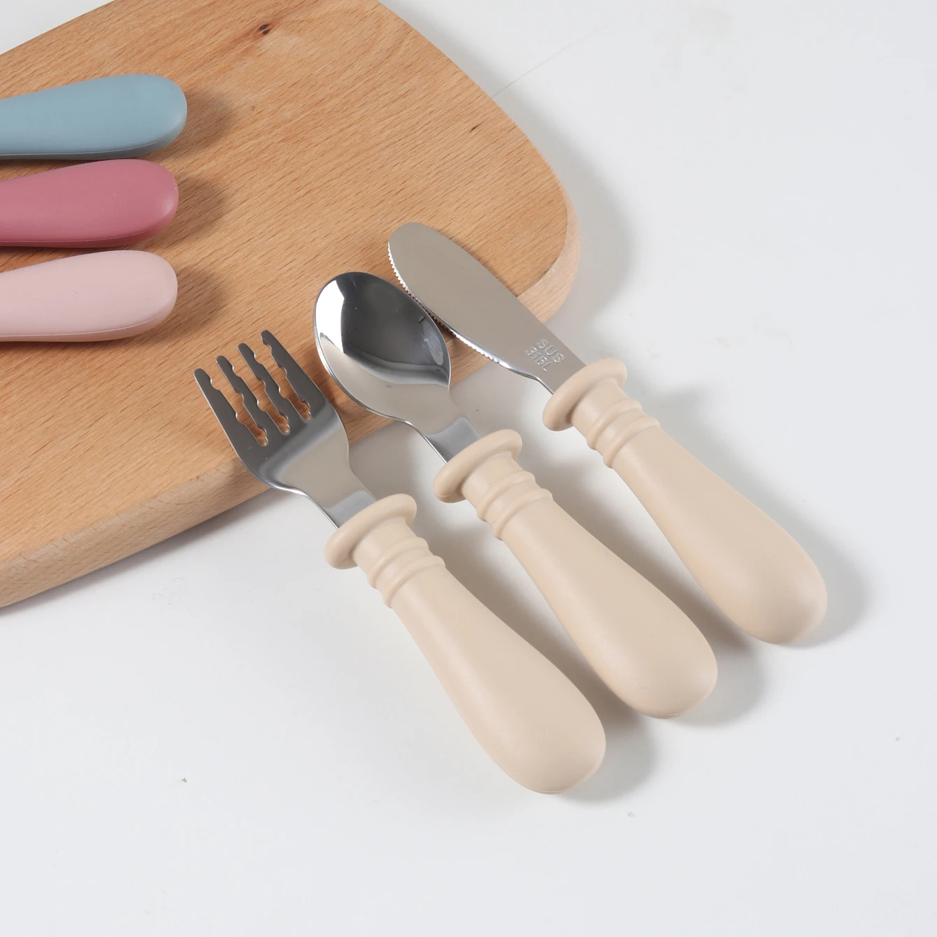 Custom Silicone Spoon & Fork Knife Set - Food Grade BPA-Free, 316 Stainless Steel Head, Baby Weaning Utensils Self-Feeding