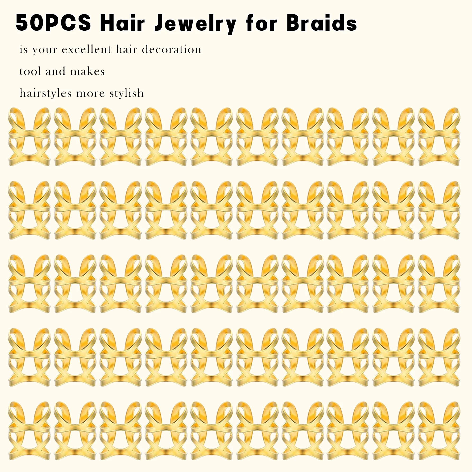 50pcs Elegant Golden Hair Jewelry for Braids - Adjustable Hair Rings Vintage-Inspired Accessories for Girl's Dreadlocks & Twists