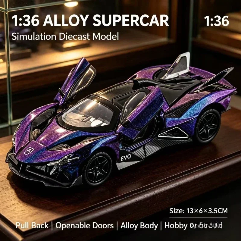 Alloy Car Model 1:36 Scale Racing Supercar, Diecast Pull-Back Replica Vehicle, Openable Doors & Exquisite Details, Desktop Decor