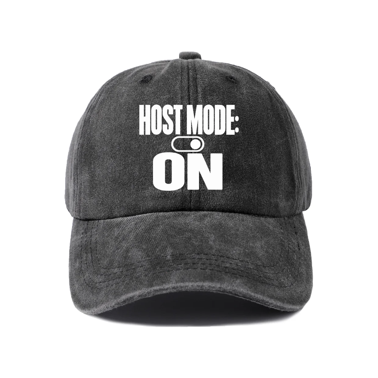Host Mode On Graphic Vintage Washed Baseball Cap, Adjustable Unisex Dad Hat, Casual Gift