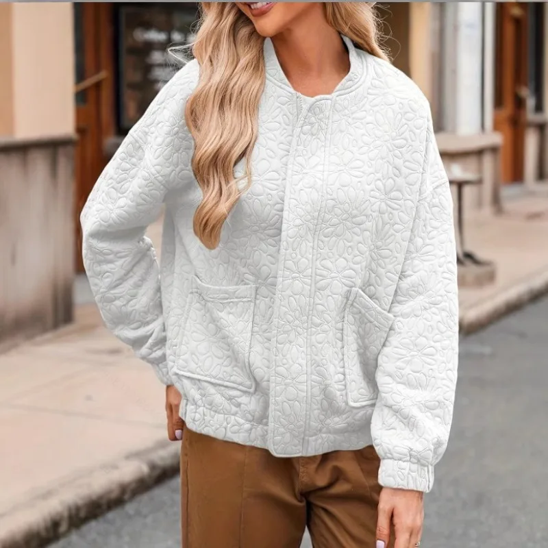 

Autumn Winter Amazon Cross-border European and American Bestseller Fashion Cardigan Button Texture Long-sleeved Jacket for Women