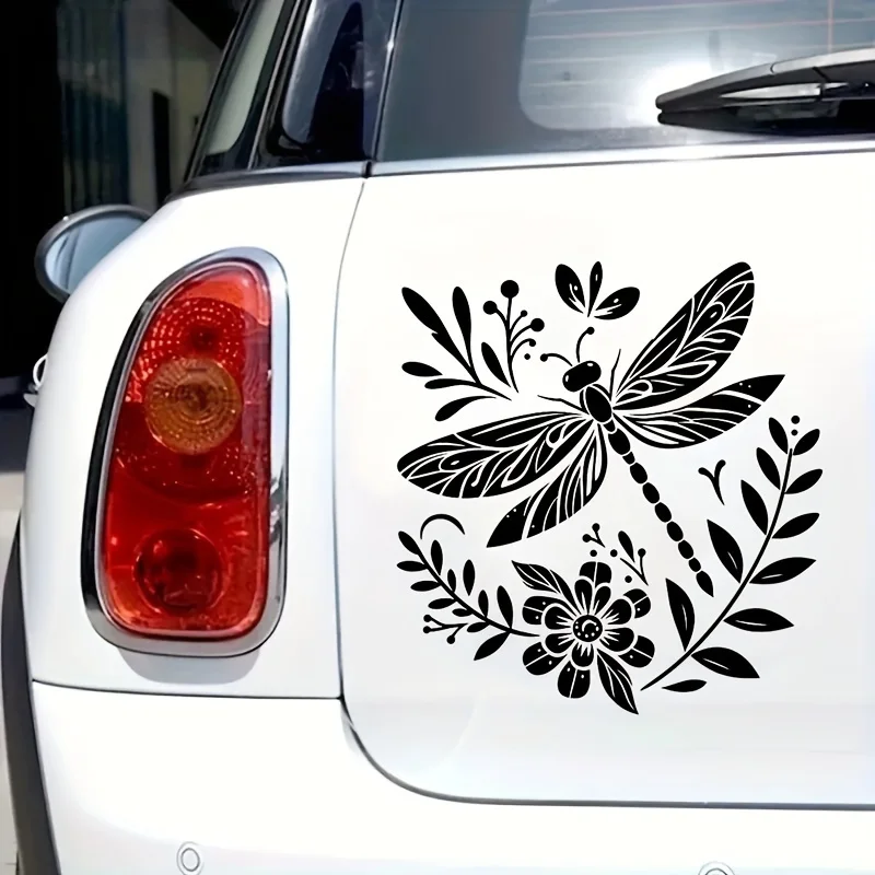 Charming Dragonfly Floral Design Sticker, Perfect for Car Doors, Phone Cases, Notebook Fronts, Showcasing a Delicate Aesthetic