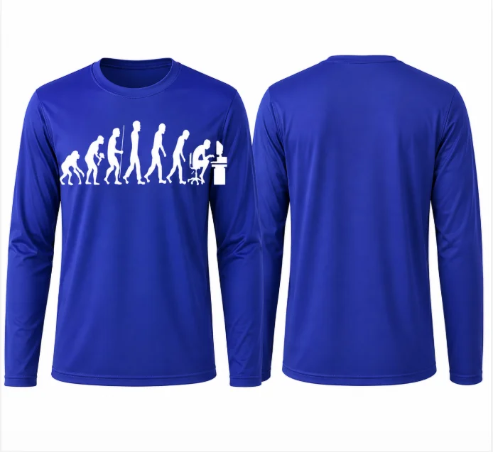 Funny Human Evolution Programmer Graphic Long Sleeve T‑Shirt Geek Nerd Humor Silhouette Print Casual Streetwear Tee
