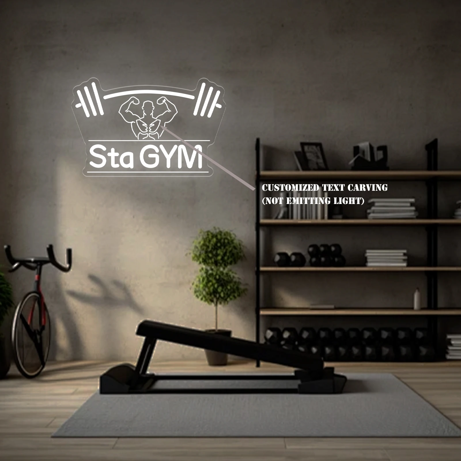 

Custom Neon Sign with Barbell & Bodybuilder Silhouette, Non-Lit Text Carving Option, Personalized Home Gym Wall Decor