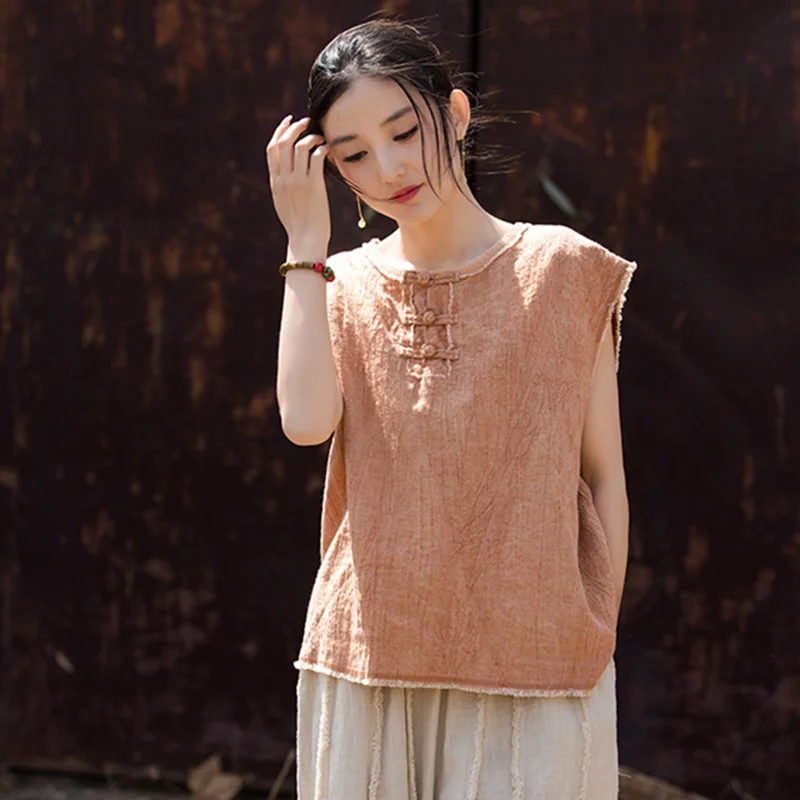 

Sleeveless T-shirts Vintage Clothes Blouses and Shirts Oversized T-shirt Women Clothes Women's Blouse Cotton and Linen