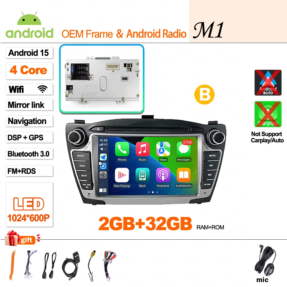 Android 16 Carplay voor Hyundai IX35 Tucson 2 LM 2009 - 2015 autoradio multimediaspeler QLED scherm GPS navigatie WiFi 5G