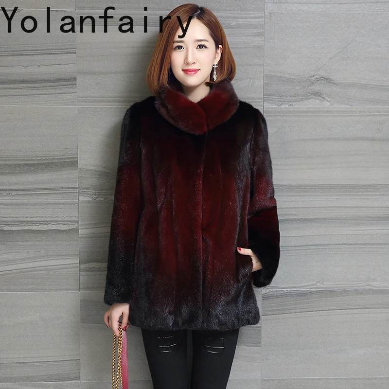 YOLANFAIRY الراقية كله فرو المنك سترة للنساء 2025 الشتاء الفاخرة معطف الفرو الطبيعي امرأة منتصف طول الدافئة الفراء معاطف جاكيتات