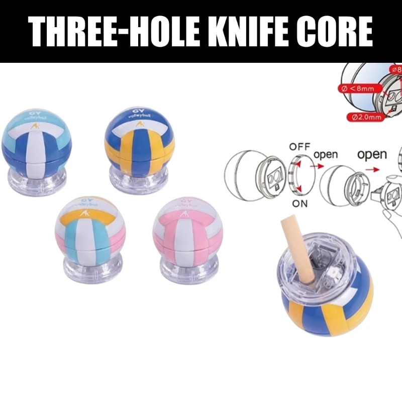 School Pencil Sharpener with Soccer Ball Inspired Manual 3 Hole Design and Clear Lower Container for Homework H8WD
