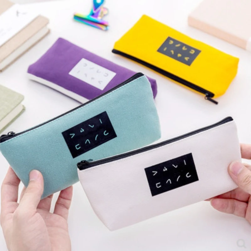 

New Simple Inverted Trapezoidal Pencil Bag Case Fashionable and Creative Canvas Pencil Bag Pouch Stationery Holder Organizer