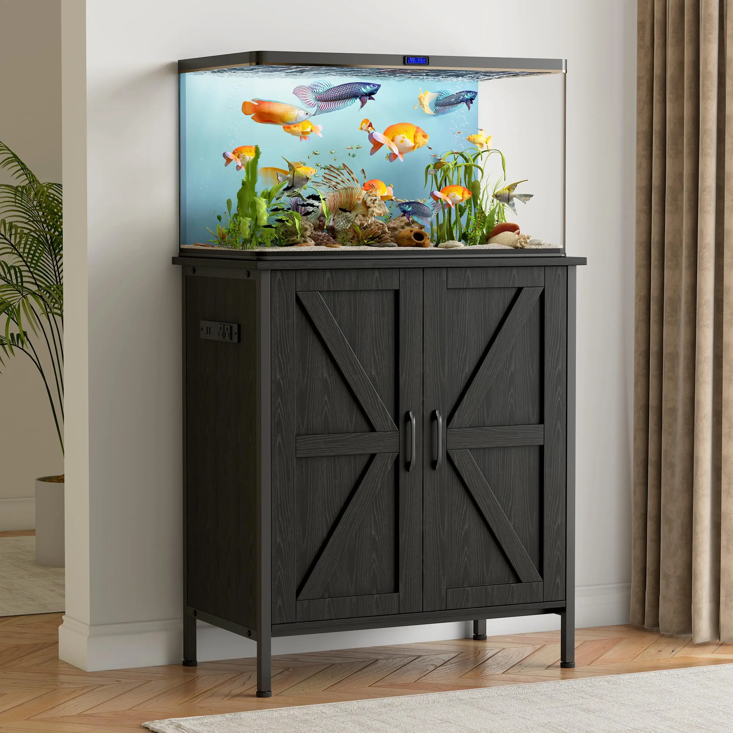 20 Gallon Fish Tank Stand with Power Outlets, Aquarium Stand with Cabinet, Reptile Tank Turtle Terrariums Table for