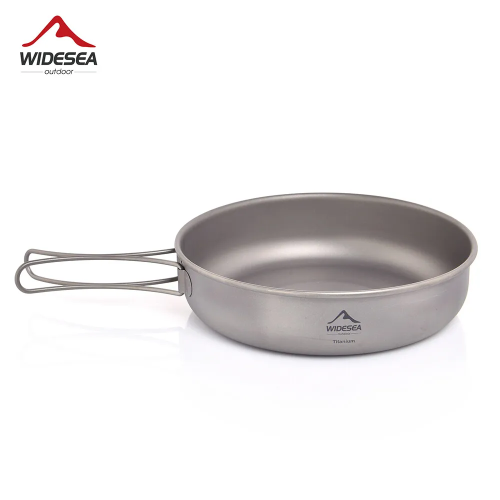 Widesea Camping Frying Pan Titanium Foldable Handle Light Portable Pot BBQ Plate Tableware Cooking Utensils Bowl Picnic Cookware