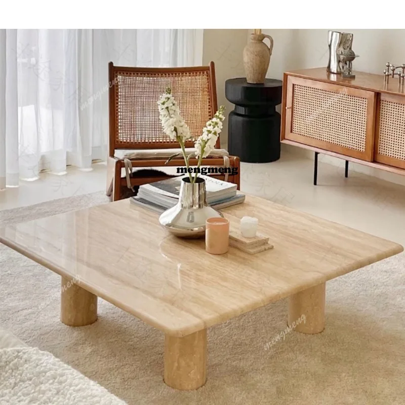 

Natural travertine coffee table small apartment living room household light luxury marble tea table