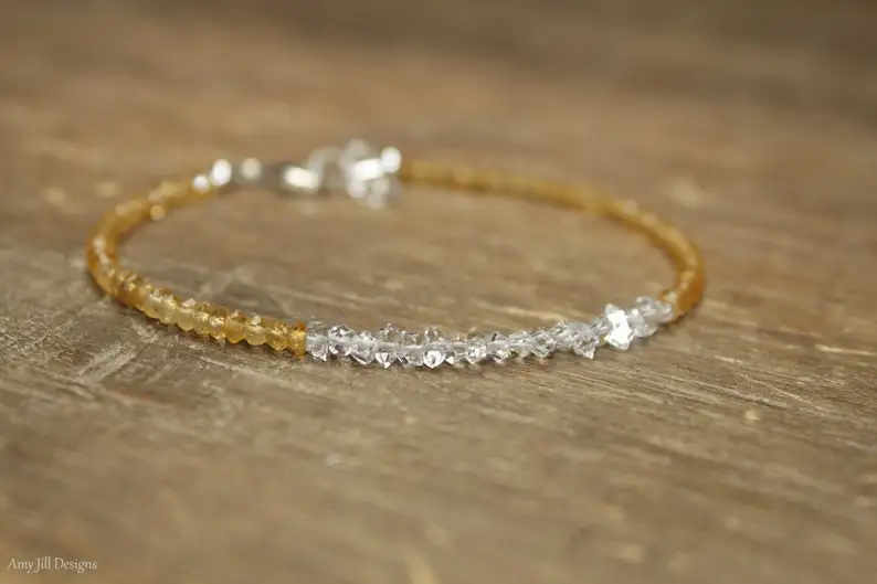 سيترين هيركيمر سوار مرصع بالألماس ، مجوهرات سيترين ، جوهرة نوفمبر ، مطرز ، سوار التراص ، مجوهرات الأحجار الكريمة #5