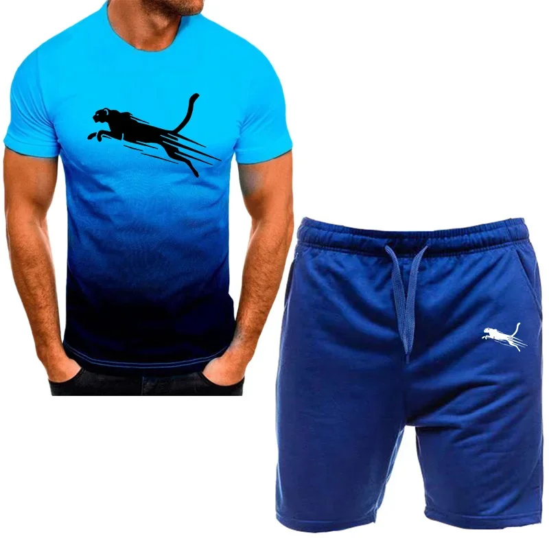 Men\'s short sleeved sportswear set, short sleeved T-shirt and sports shorts, casual wear, S-4XL