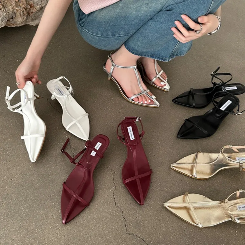 2026 Ankle Strap Women Sandals Brand Narrow Band Slide Beach Flip Flops Slingback Sandal Peep Toe Med Heel Shoes Sandalias Mujer