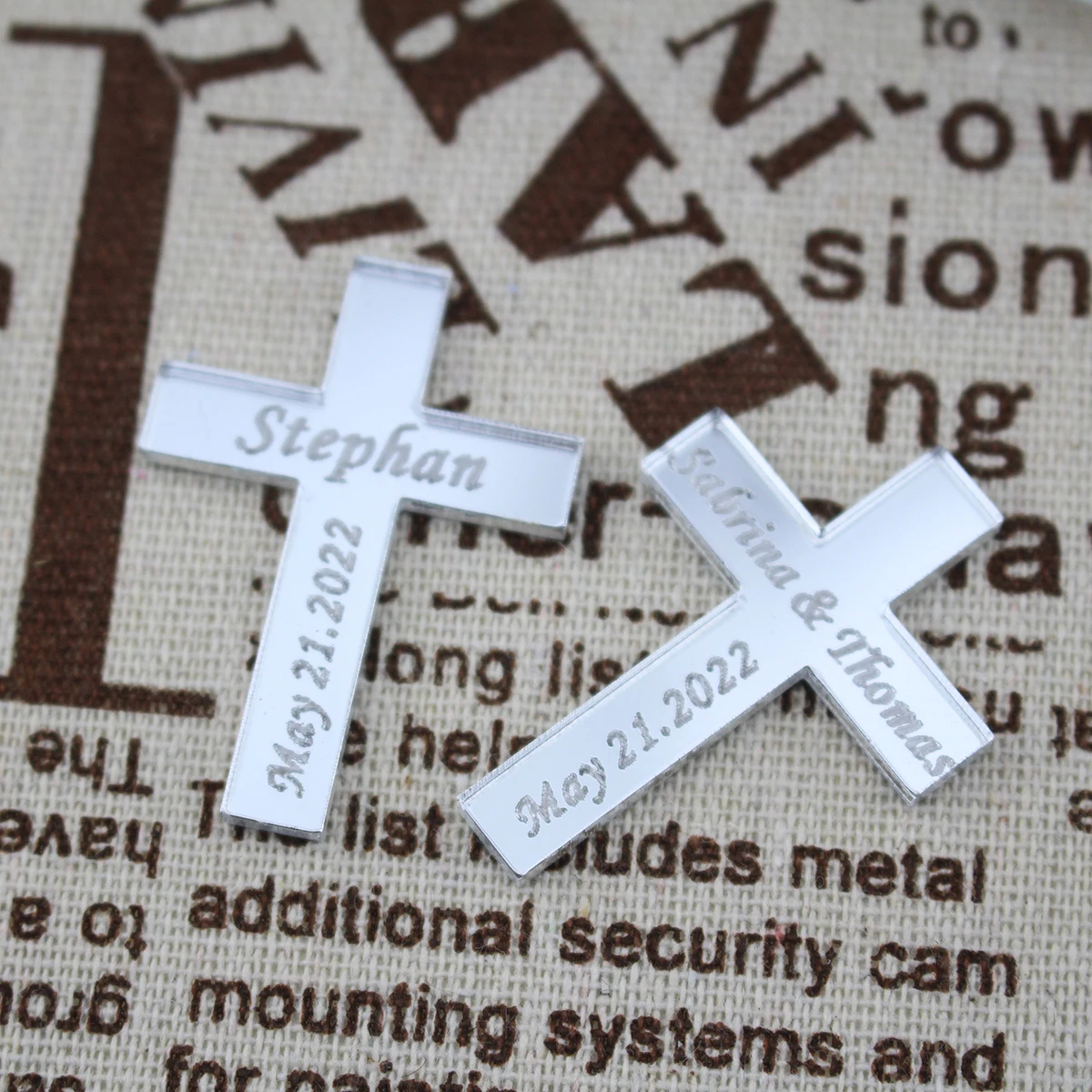 12/30/50/100pcs Personalized Engraved Acrylic Cross Grail Baby Wedding Table Centerpieces Holy Communion Baptist Cross Baptism