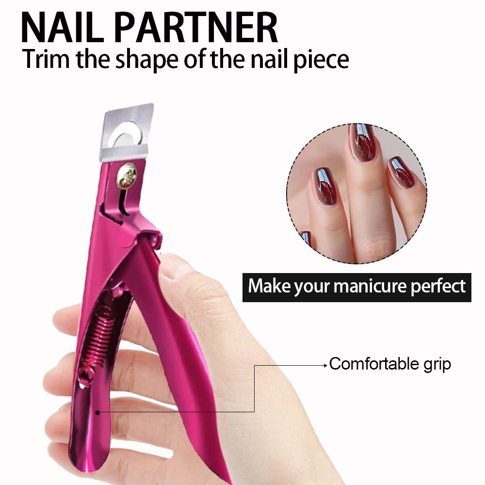 Professional Acrylic Nail Clipper U Shape Stainless Steel Trimming Straight Cutter with 12 Pieces Magnet Nail Art Trimmer Kit