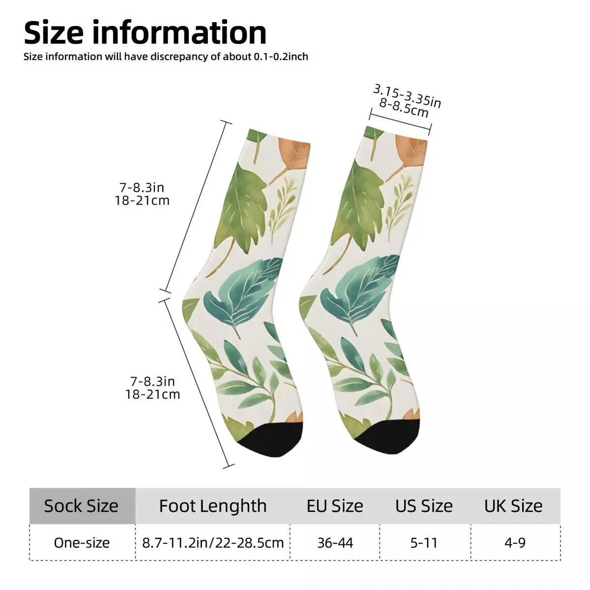 Chaussettes de compression en élan pour hommes, motif de feuilles sans couture, fleurs colorées et feuillage, chaussettes d'équipage de qualité Harajuku