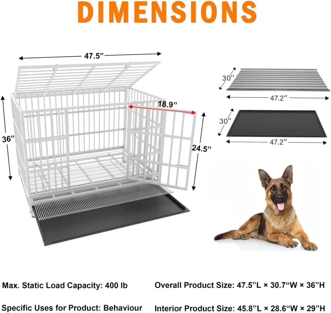 inch Heavy Duty Indestructible and Escape-Proof Dog Crate Cage Kennel for Large Dogs, High Anxiety Dog Crate