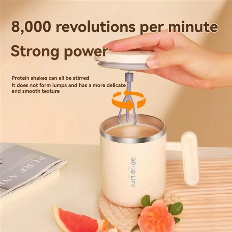 كوب قهوة ذاتي التحريك من الفولاذ المقاوم للصدأ 400 مل، خلاط كهربائي قابل لإعادة الشحن، كوب قهوة معزول مع غطاء-A77G